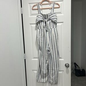 Abercrombie & Fitch Romper Women Small White Blue‎ Linen Blend Jumpsuit Nautical